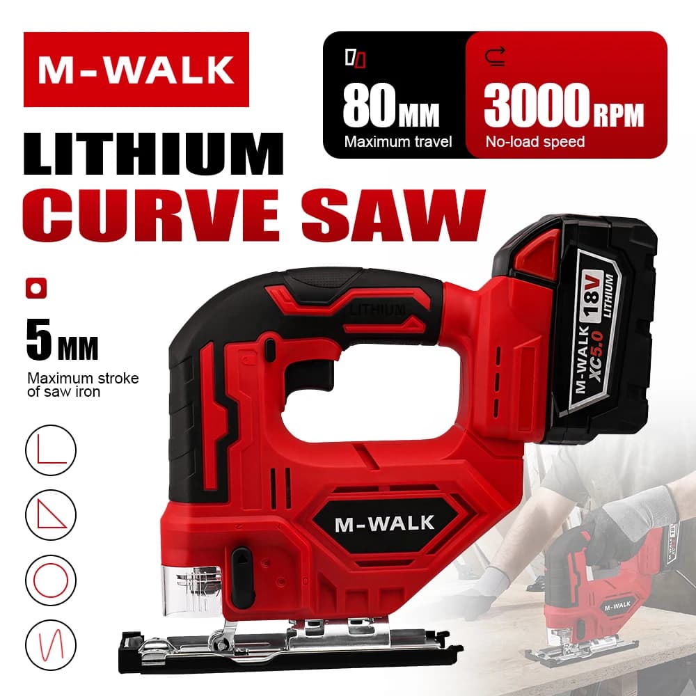M-WALK Cordless Electric Jig Saw Portable LED Light Multi-Function Saw Vertical Wood Power Tool For Milwaukee 18V Battery Pins