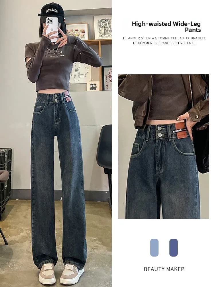 Jeans a Vita Alta Micro Flare da Donna, Grigio Cemento, Elasticizzati, Stile Vintage con Taglio Tridimensionale