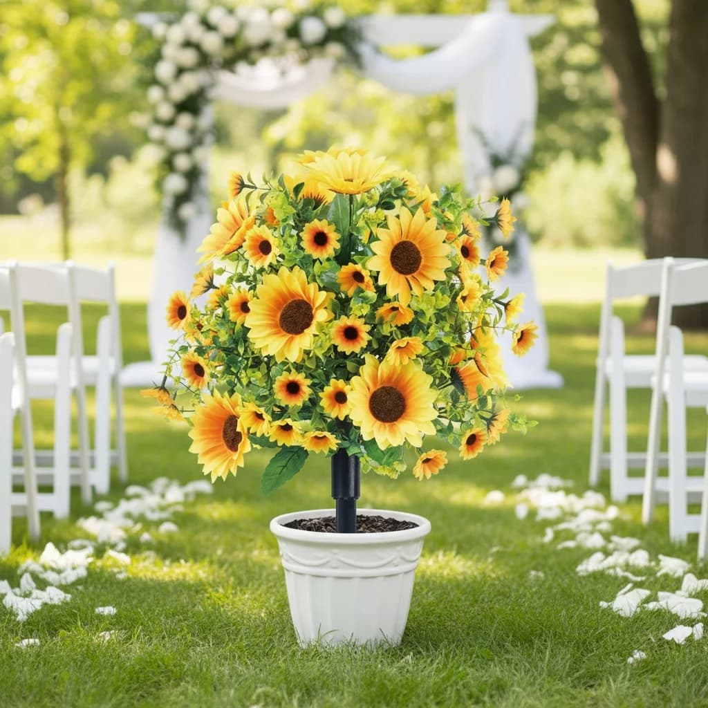 21.62 inch high artificial sunflower flower shrubs for outdoor garden plants, porch, farm, flower shrubs
