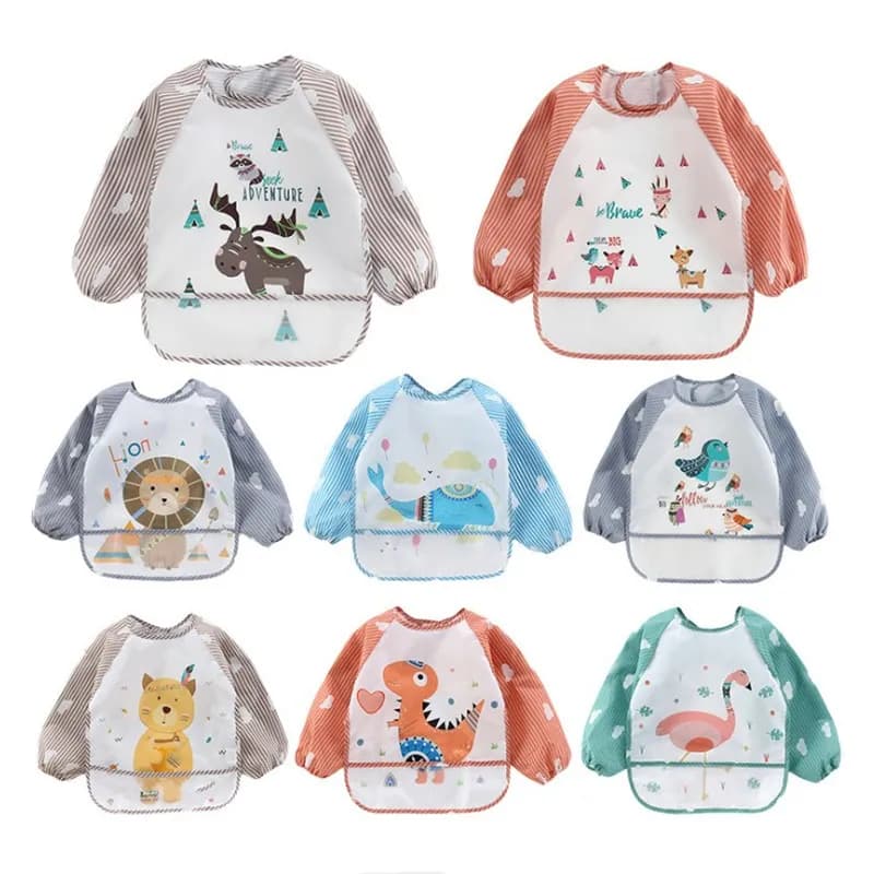 Bavaglino Impermeabile per Bambini con Maniche Lunghe, Grembiule con Tasca, Bavaglino a Forma di Banana per Neonati e Bambini da 1-3 Anni