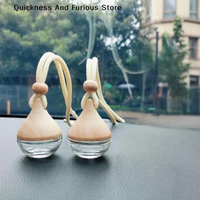 【MO】2Pcs Empty Glass Essential Oil Vial With Wooden Cap Car Hanging Perfume Diffuser Bottle For Auto Rearview Mirror Decoration
