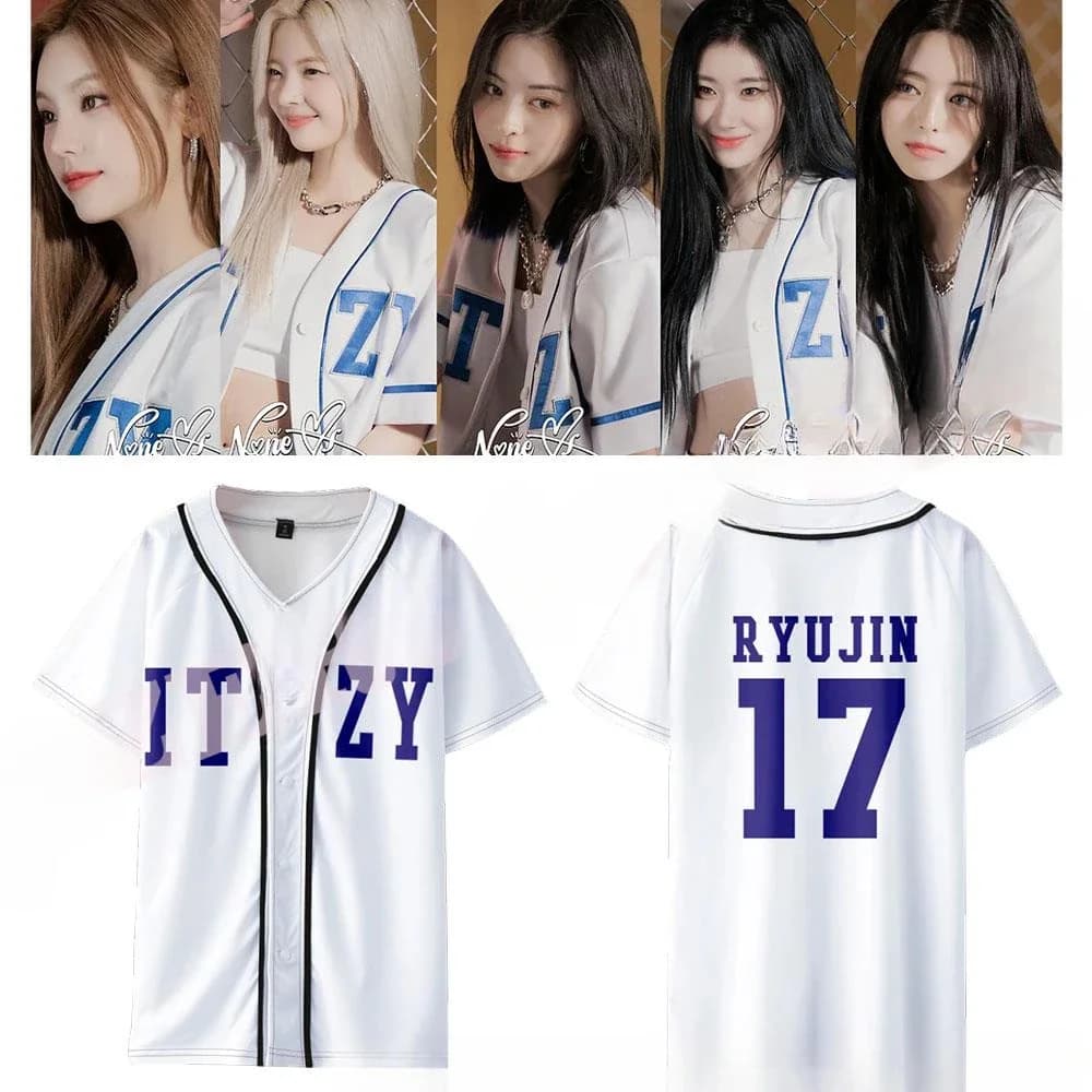 Maglietta KPOP None of My Business Merch Baseball Jersey con scollo a V e maniche corte, con grafica di YUNA, RYUJIN, CHAERYEONG, LIA, YEJI