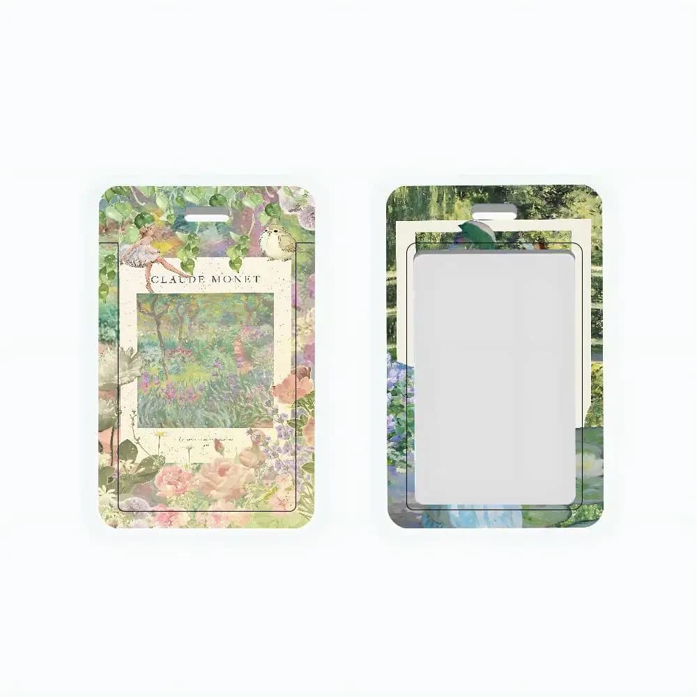 2D Oil Painting Floral ID Badge Holder With Lanyard Neck Strap For Office School Name Card Credentials Case