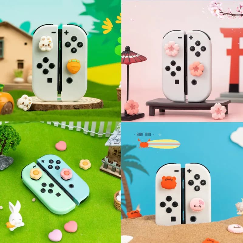Crab Sakura Silicone Soft Thumb Stick Grip Cap Joystick Cover per Switch NS Oled/Lite Joy-con Controller Cherry Thumbstick Case