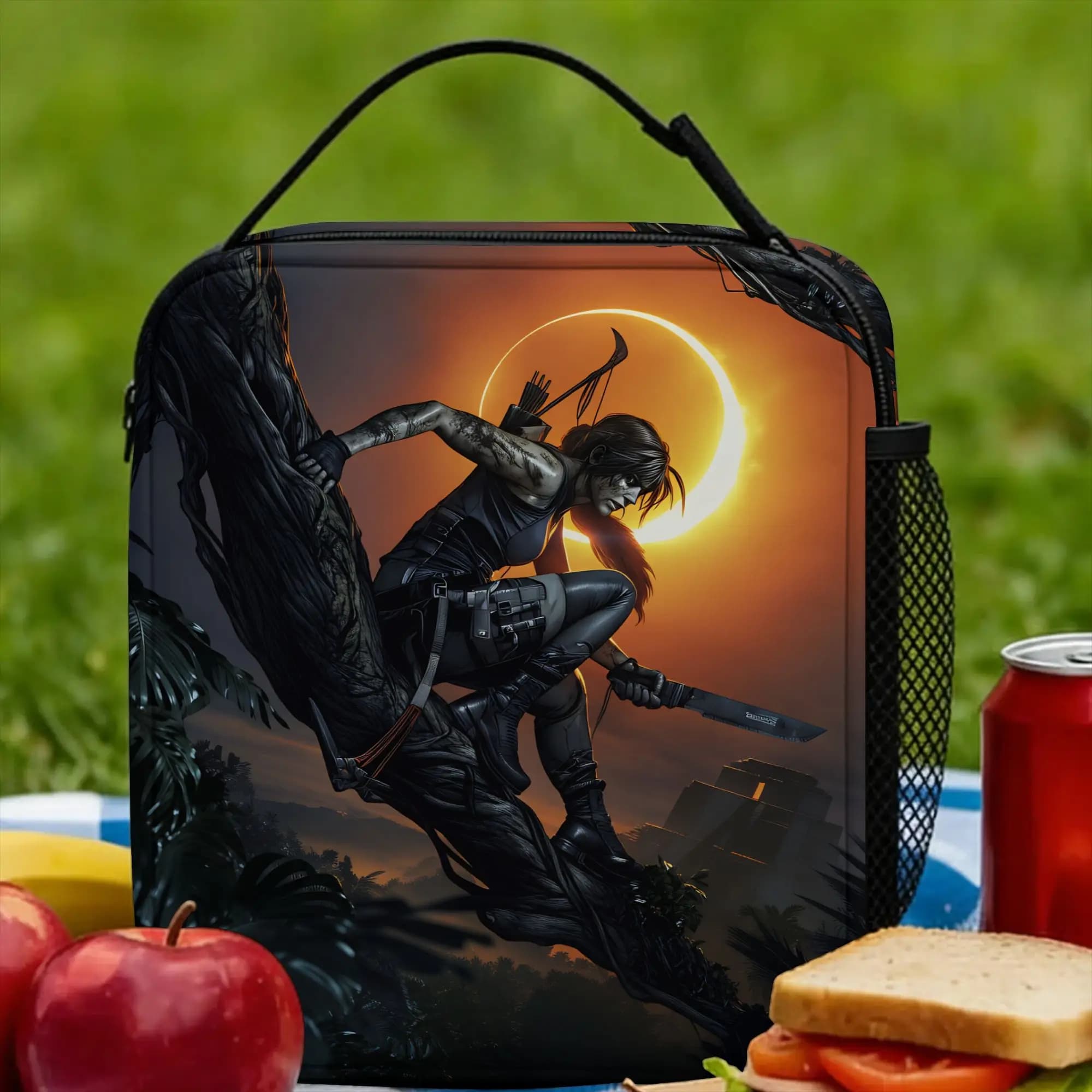 Borsa per il pranzo Tomb-Raider Lara, borsa termica estetica da viaggio, borsa termica portatile per bambini, borsa termica impermeabile con stampa