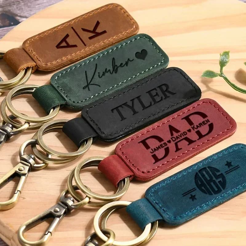 Portachiavi in Pelle con Logo Personalizzato al Laser, Anello Portachiavi Vintage Inciso per Uomo e Donna, Personalizzazione con Nome Aziendale o Numero per Hotel