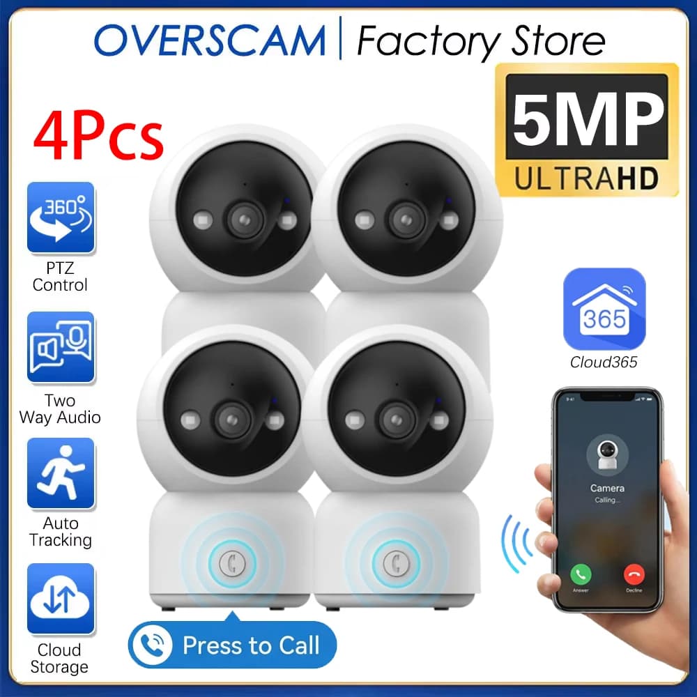 Telecamera IP 5MP con Cloud365, Telecamera di Sorveglianza WiFi Wireless per Interni, Tracciamento Automatico, Monitoraggio CCTV per Sicurezza e Bambini