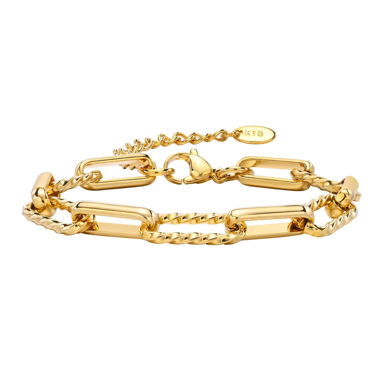 Bracciale a Catena in Acciaio Inossidabile per Donna, Placcato Oro 18K, Bracciale Regolabile a Maglie Intrecciate, Gioielli Chunky Impilabili e Stratificati