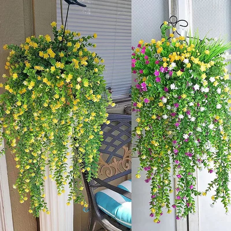 3 pieces of artificial plants suspended UV resistant fake plastic screw green leaves for outdoor interior decorations for home garden simulation rattan