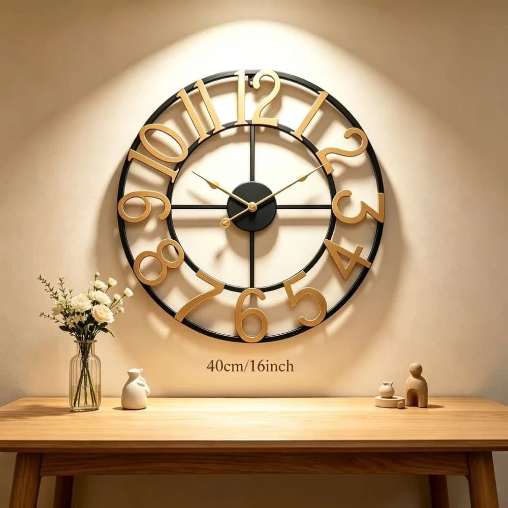 40cm/16inch Wrought Iron Digital Wall Clock Creative Home Decoration Living Room Wall Watch Bedroom Dining Room Metal Wall Clock