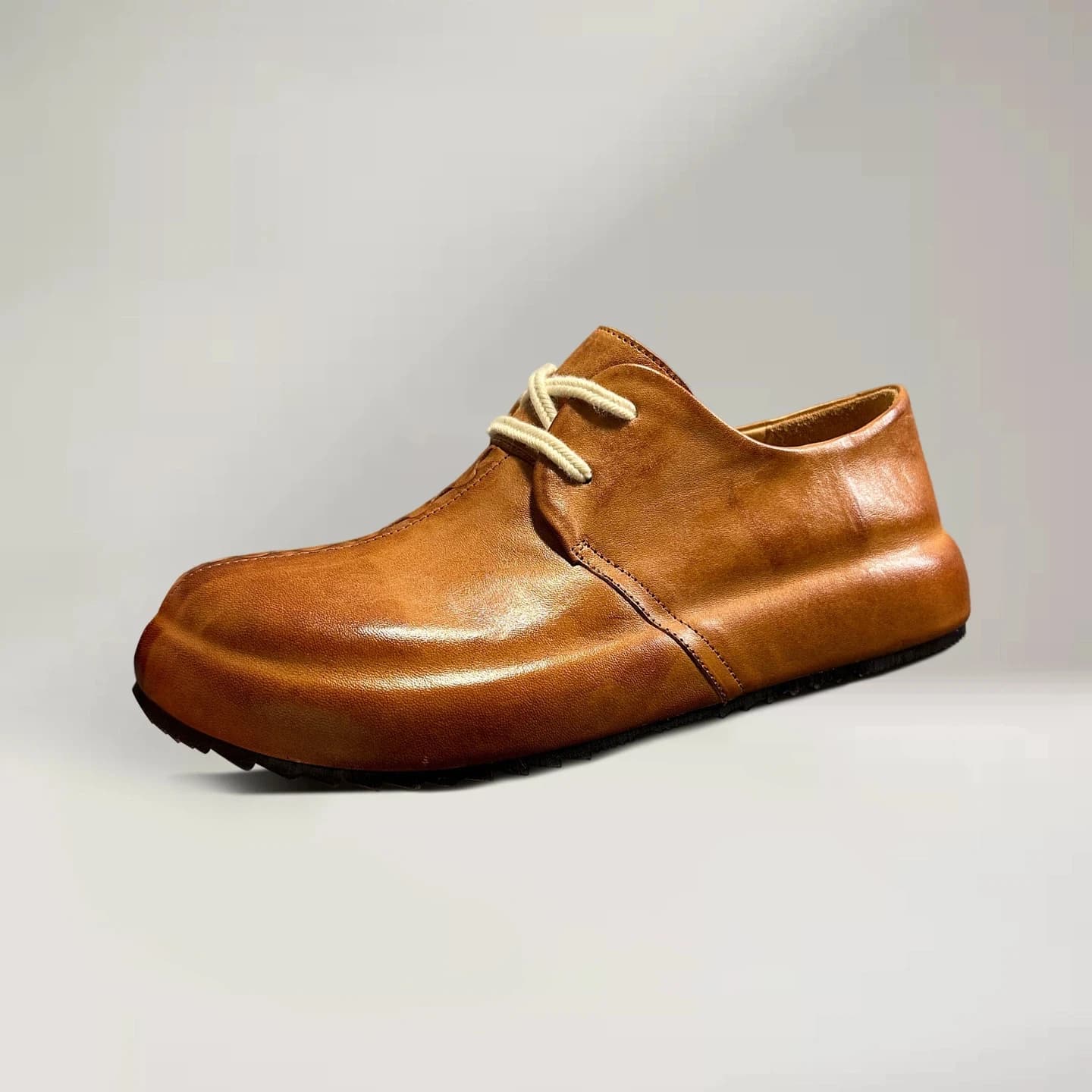 YETTIES Men's High-End Horsehide Leather Derby Shoes | British Casual Lace-Up Formal Oxfords | Chunky Sole Trendy Footwear