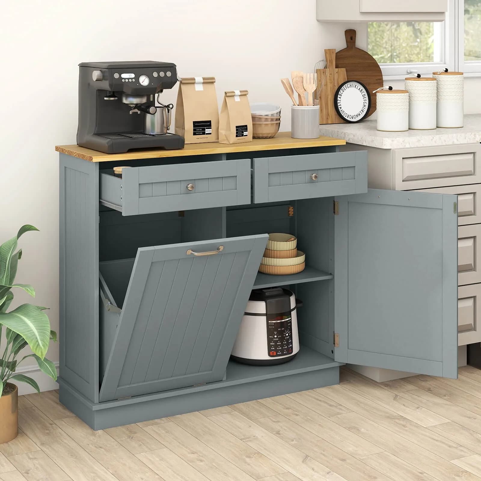 Mobiletto da cucina ribaltabile per rifiuti, contenitore nascosto per la raccolta differenziata con spazio di archiviazione