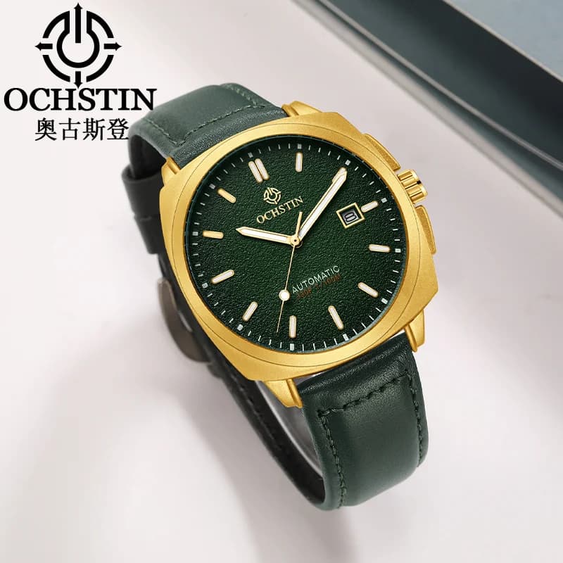 OCHSTIN New Men's Automatic Mechanical Movement Watches Leather Strap Watch Man Mineral Hardened Glass Architect Series Clock