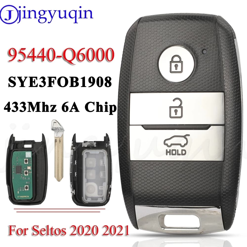 Jingyuqin Chiave remota intelligente per auto a 3 pulsanti 433 MHz 6A Chip Fccid:SYE3FOB1908 PN:95440-Q6000 Per KIA Seltos 2020-2021 Auto Fob Contol