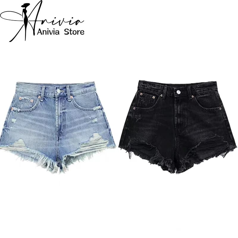 Shorts in Denim Gotici Casual da Donna Blu Neri Stile Y2K Harajuku High Street Estetica Anni 2000 Jeans Vintage Abbigliamento Streetwear