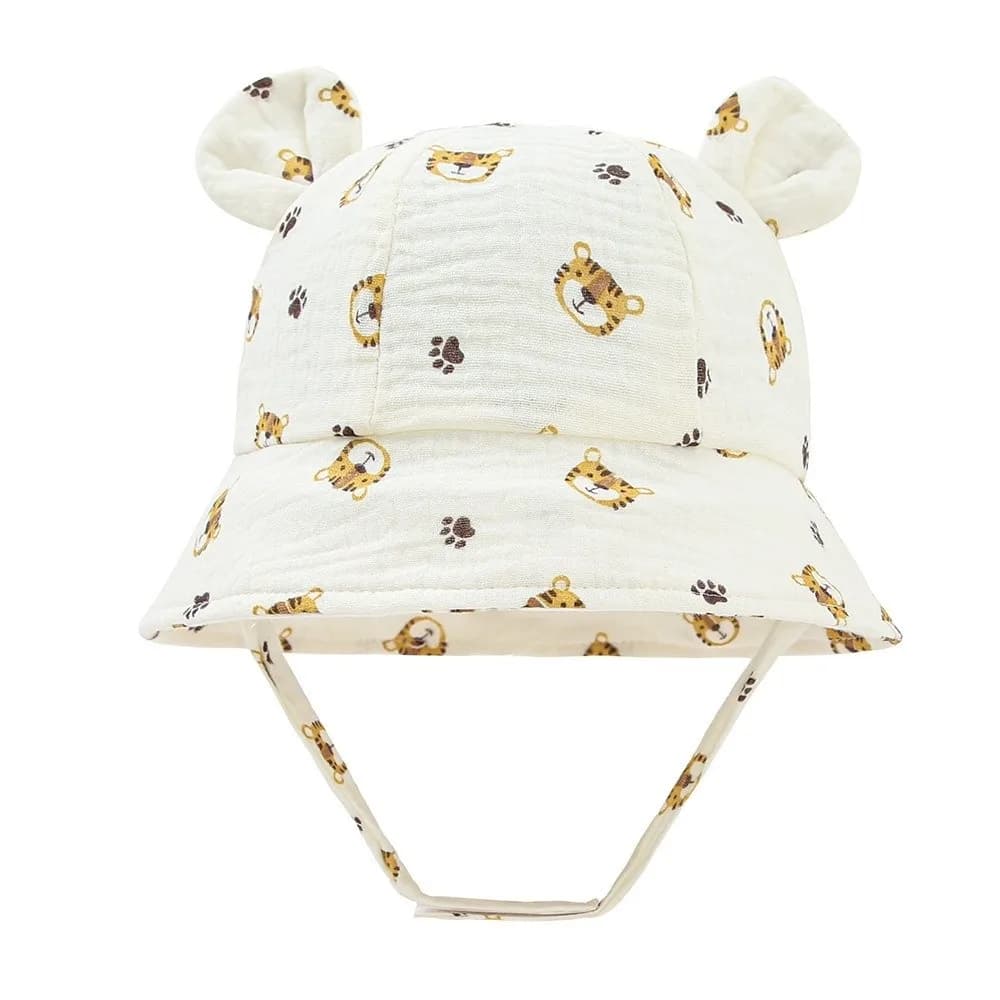Cappello da sole unisex in cotone per bambini, regolabile e traspirante, cappellino da spiaggia per bambini, morbido con stampa e design a orecchie di coniglio