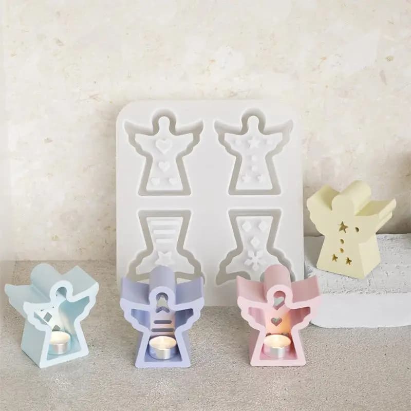 4-Holes Angel Shape Silicone Mold DIY Candle Mold Making Plaster Orname Mould For Tabletop Casting Decoration Handicraft Gift