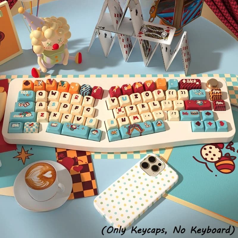 Cat Circus MDA Profile PBT Keycaps 138/158 Keys Dye Sublimation Keycap Set Retro Cartoon Cat KeyCaps for Mechanical Keyboard