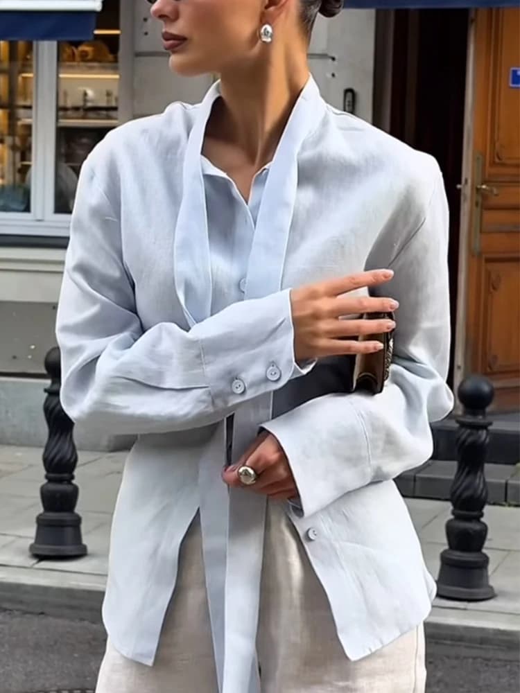 Nuova Camicia Autunnale in Cotone con Cintura, Cardigan da Donna con Nastro Fluttuante, Top Elegante e Slim per l'Ufficio