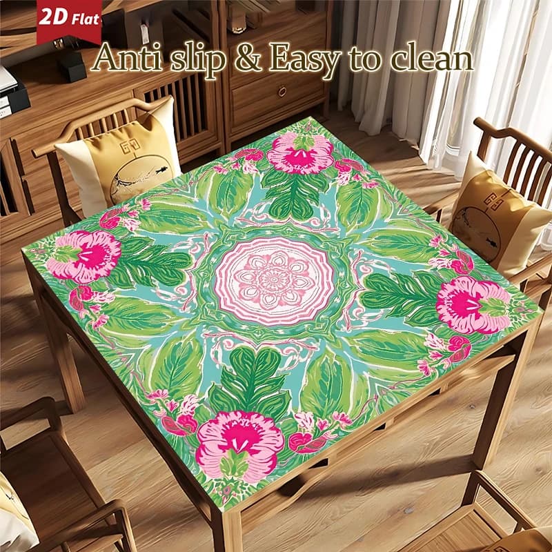 VIKAMA Retro Boho Floral Foldable Rubber Mahjong Pad Anti Slip Mat For American Mahjong Poker Domino Indoor Party Game