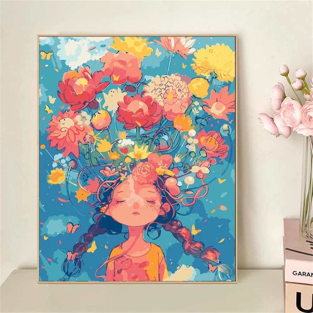 1pc frameless Paint by Numbers For Adult Kit The Girl With The Wreath DIY Dropshipping acrylic Oil Painting Canvas by Number Hom