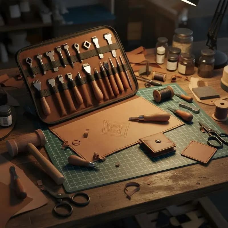 Set di strumenti per cucito artigianale da 59 pezzi per progetti fai-da-te, laboratorio di lavorazione del cuoio, studio professionale, borsa portatile in tela per la conservazione, attrezzatura per punzonatura, stampaggio, incisione e levigatura, accessori per lavorazione manuale, kit di riparazione individuale