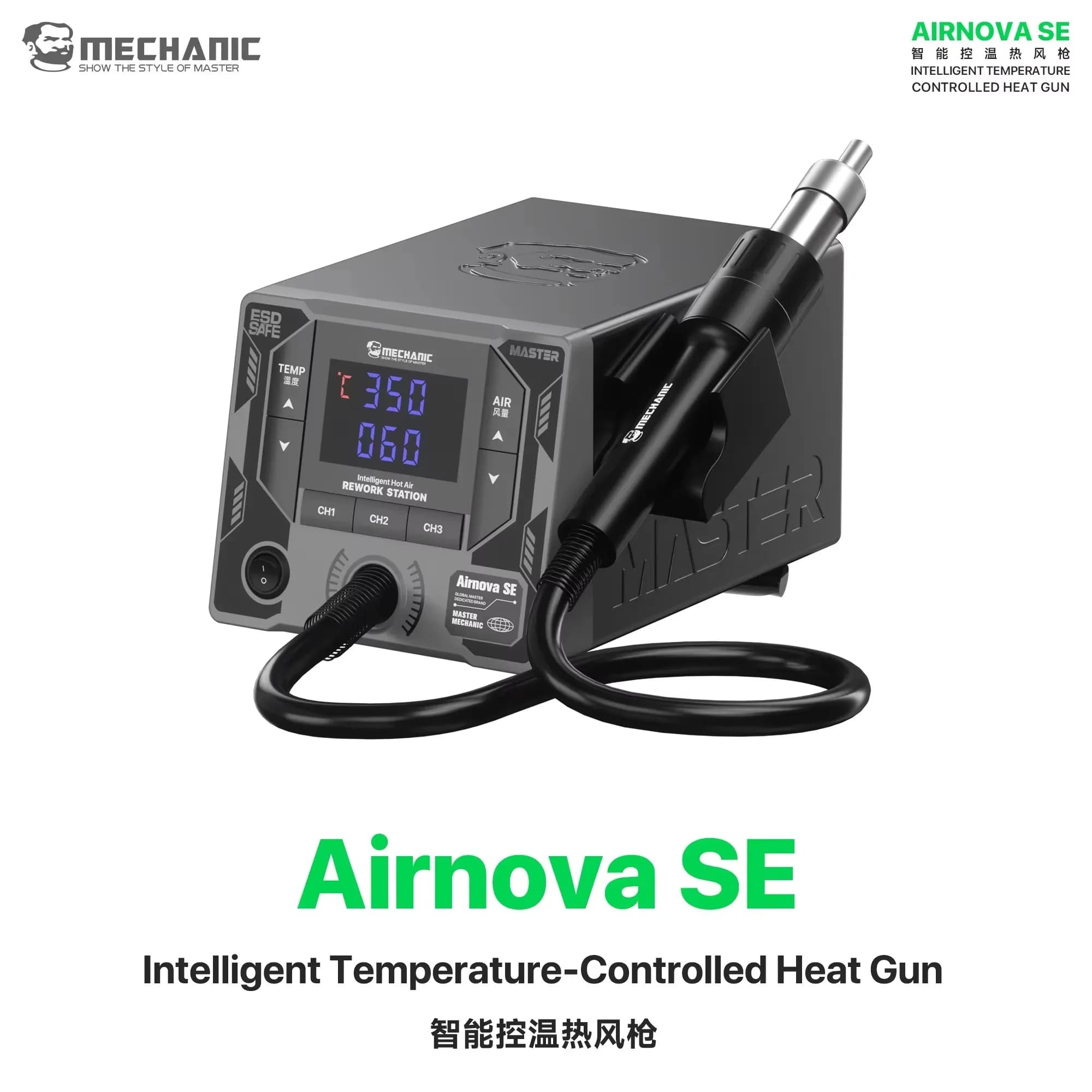 Stazione di Riscaldamento ad Aria Calda Intelligente Mechanic Airnova SE 1000W 100-500 ℃ Per la riparazione e la dissaldatura dei chip CPU dei PCB di telefoni cellulari