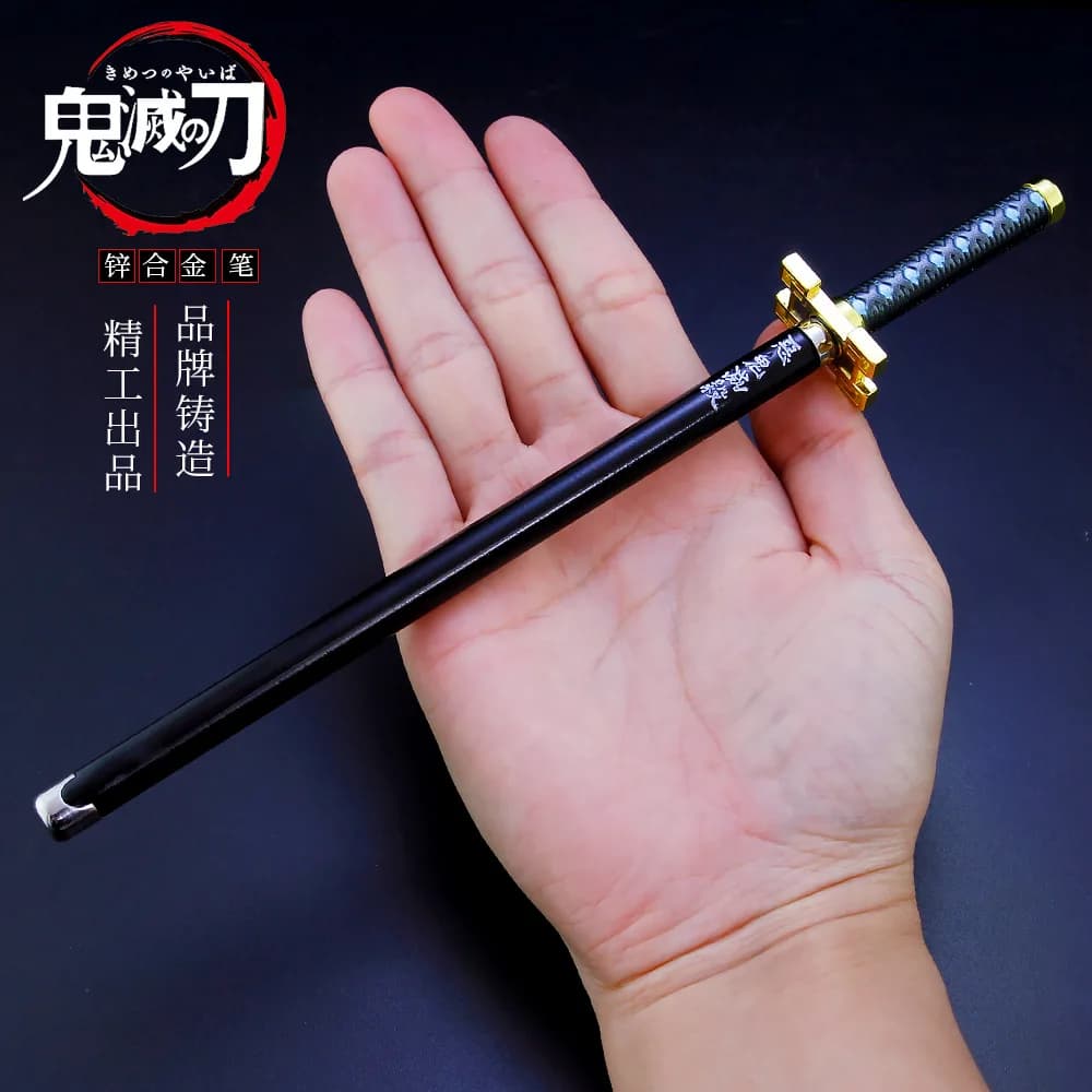 Nuova penna gel modello spada da 20 cm di Demon Slayer, Kimetsu No Yaiba Tanjirou, con ricarica nera, accessorio cosplay, confezione regalo per studenti.