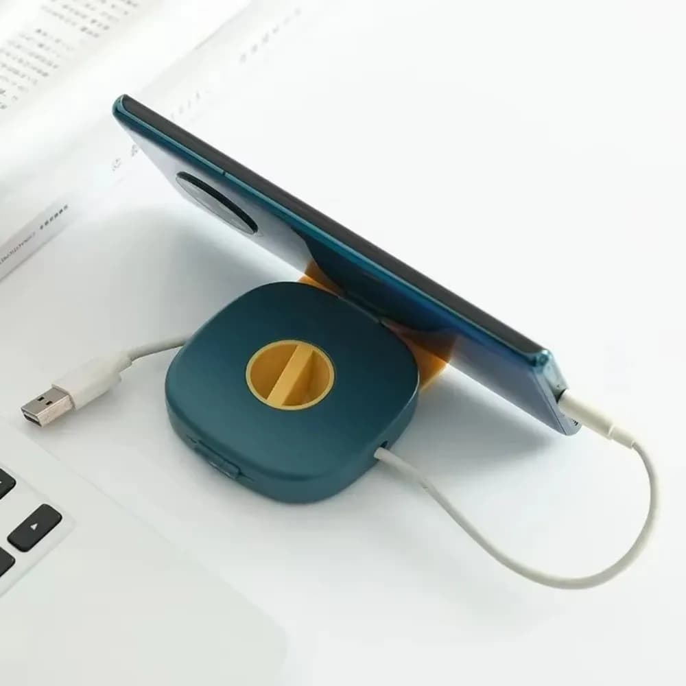 Organizzatore di Cavi 2 in 1 Durevole, Gestione Cavi Compatta Rotonda, Supporto Girevole per Telefono, Contenitore per Cavi Dati