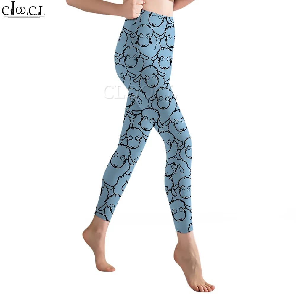CLOOCL Legging da donna Simpatico cartone animato modello di agnello Pantaloni stampati in 3D Pantaloni sportivi elasticizzati a vita alta Pantaloni da yoga fitness da jogging