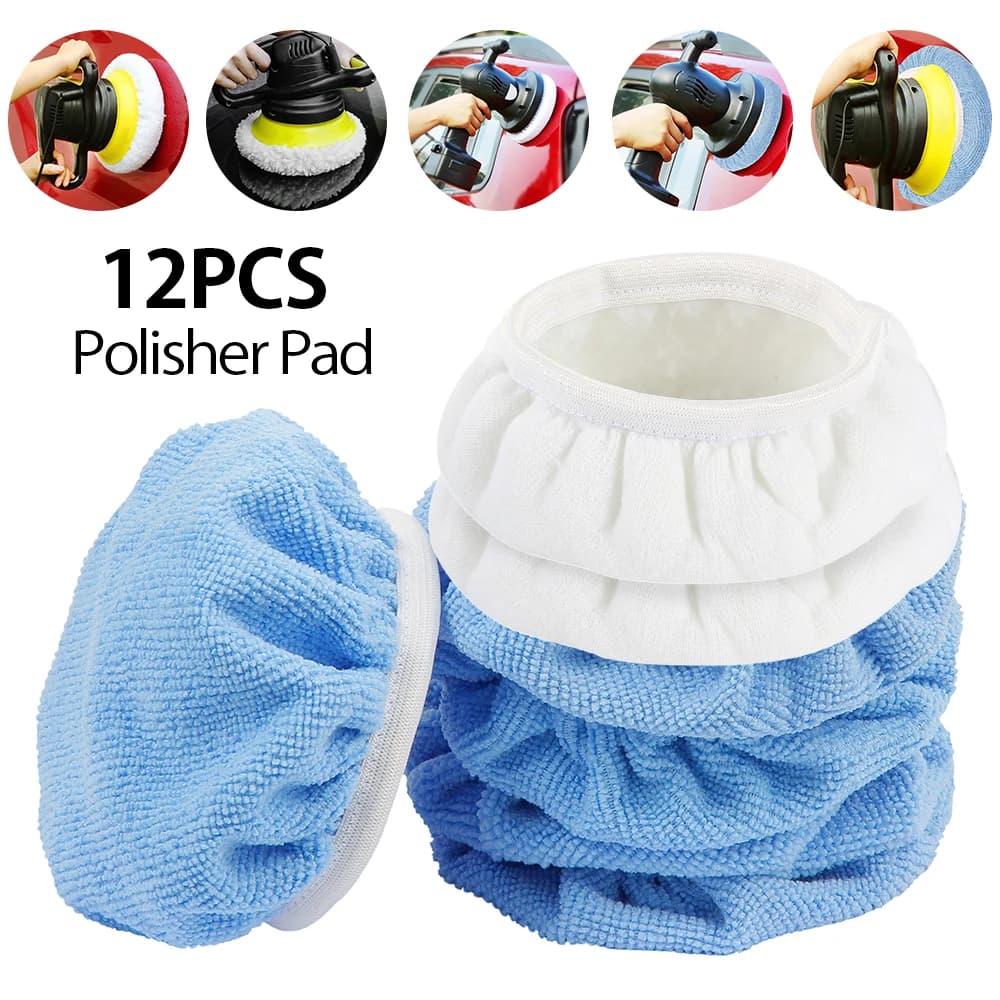 12/24Pcs Microfiber Car Waxing Polishing Sleeve 5-6 Inch Wash Buffer Waxing Sleeve for House Auto Body Care Cleaning Accessories