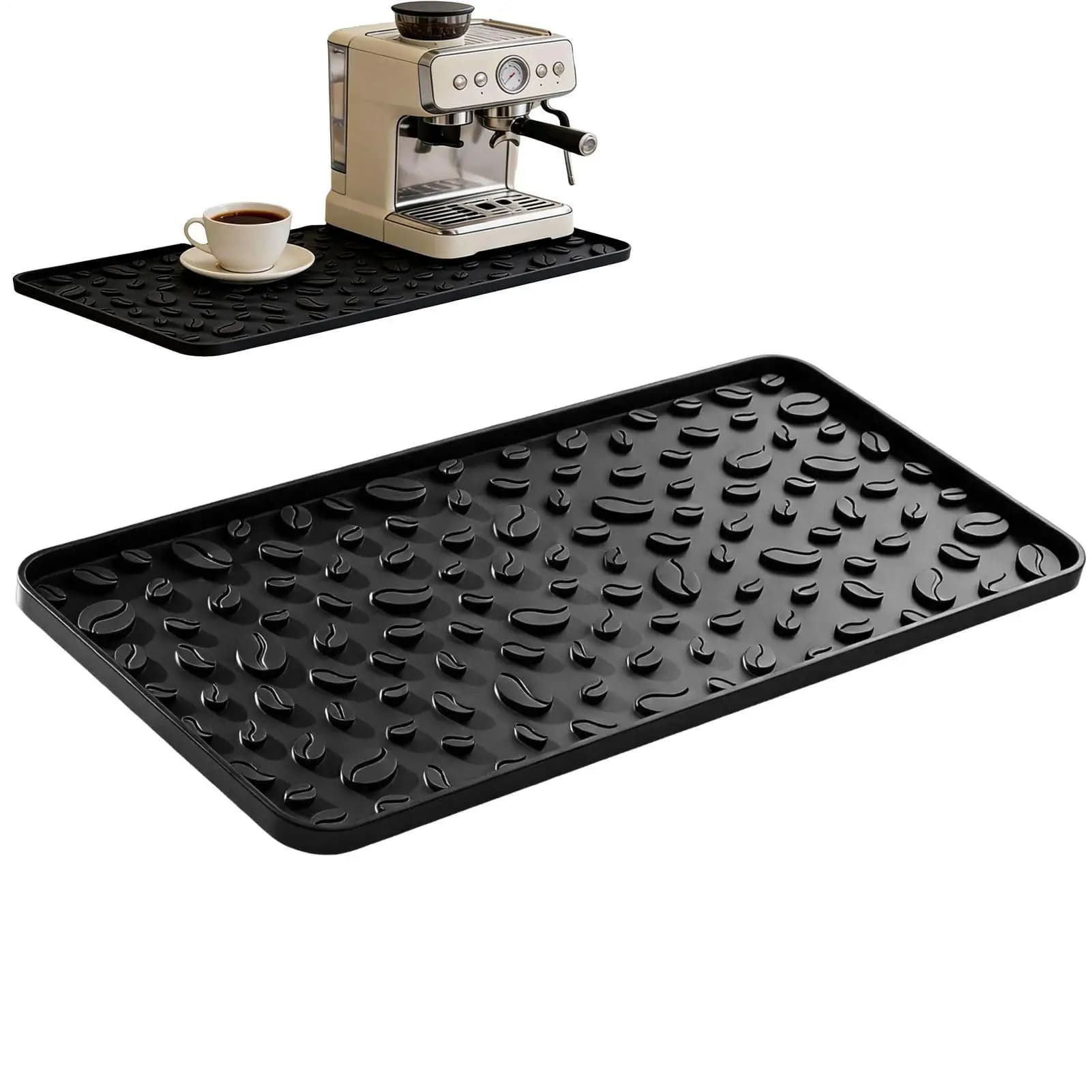 Coffee Mat Non-Slip Heat Insulation Pad 16x8in Heat-resistant Silicone Coffee Mat for Counter for Dish Drying Plate Table Bar