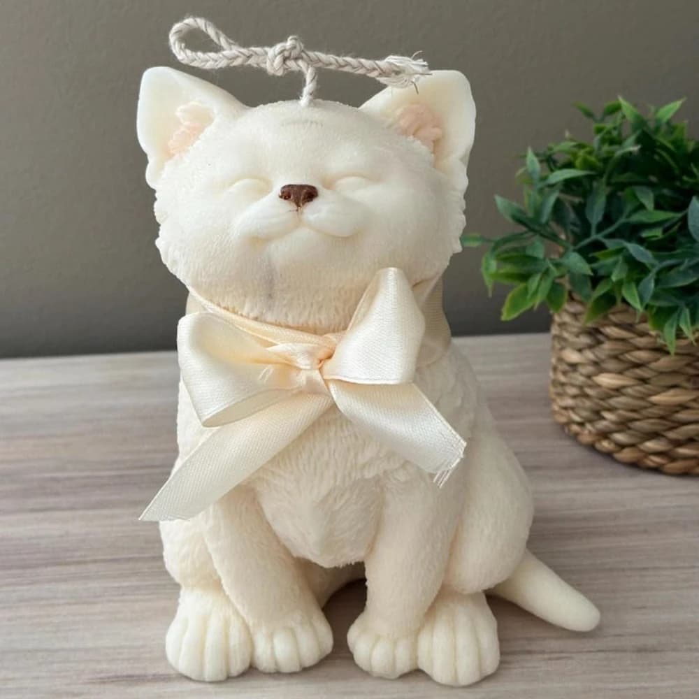 Stampo in silicone per gatto sorridente per candela fai-da-te Stampo per bambola in gesso per gattino adorabile Strumenti per la creazione di ceramica animale Regali di compleanno Decorazioni per matrimoni