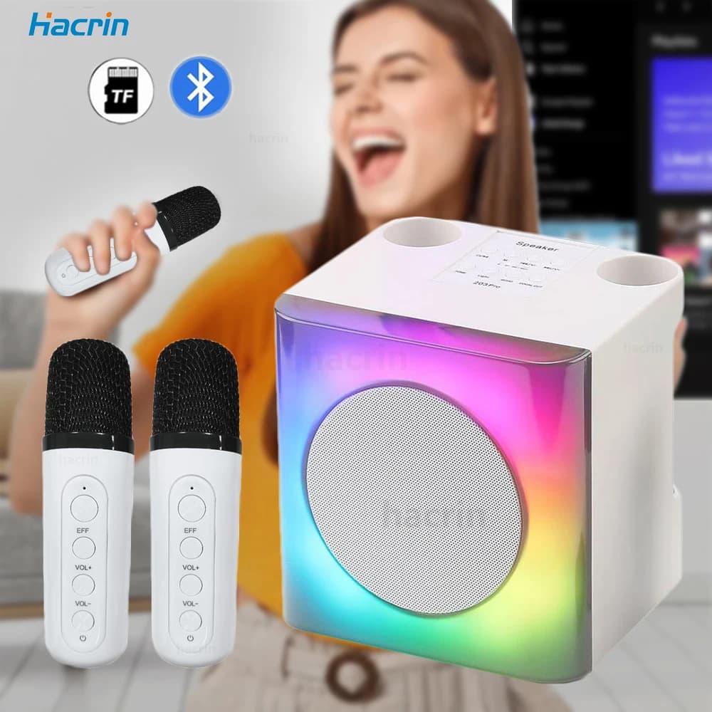 Altoparlante Bluetooth Portatile con 2 Microfoni Wireless, Macchina per Karaoke, Regalo per Bambini, per Casa e Viaggi