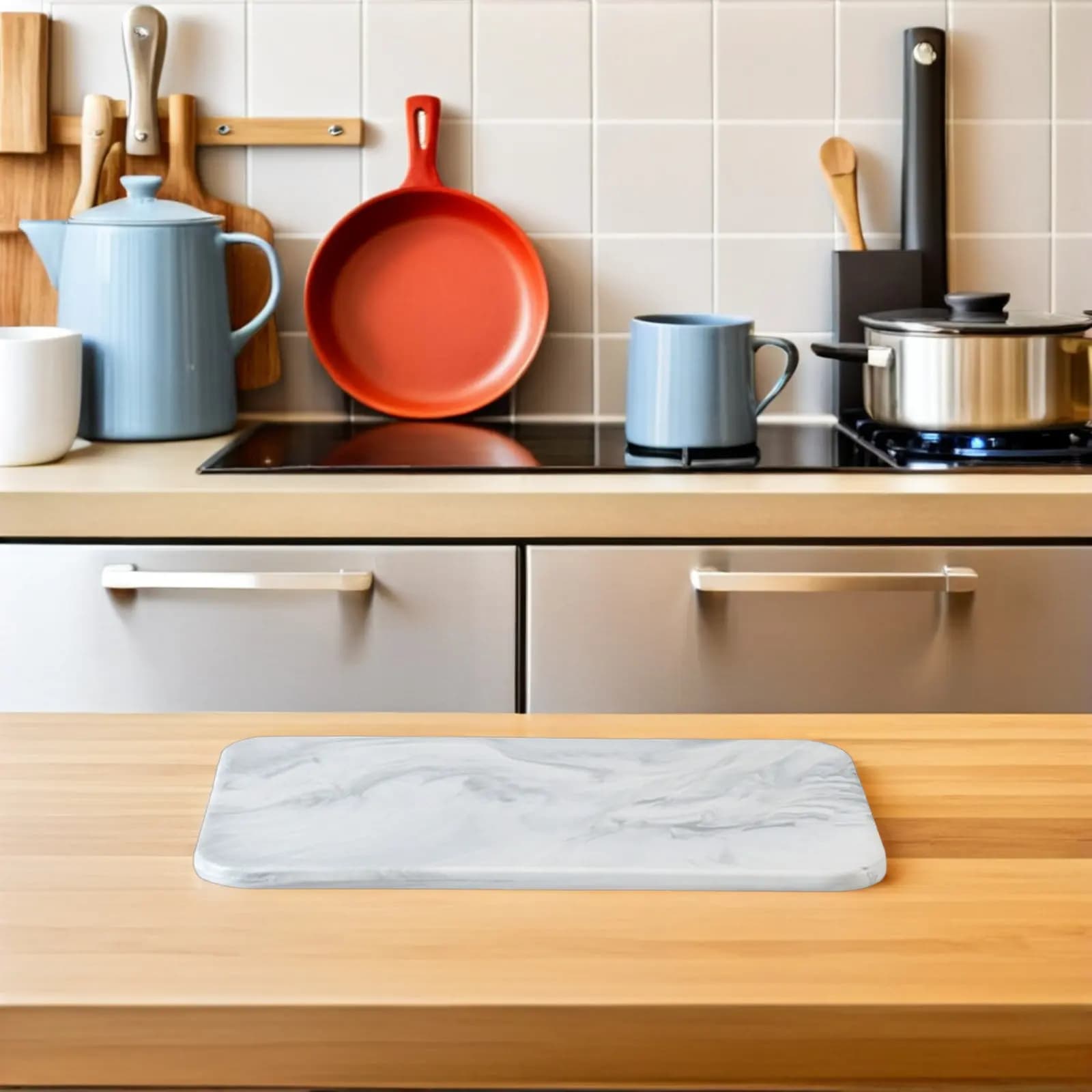 Tagliere in Ceramica Effetto Marmo con Superficie Liscia, Accessorio da Cucina per Carne, Frutta, Sushi e Pane