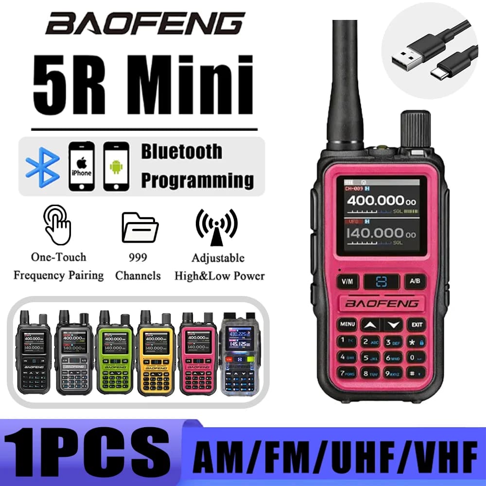 BAOFENG UV-5R Mini radio bidirezionale dual band (5W/999CH) | Programmazione APP Bluetooth, avviso meteorologico NOAA, ricarica rapida di tipo C1 confezione