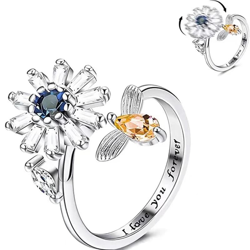 Anello coreano antistress ansia Fidget Daisy per le donne Moda liberamente Gioielli ape Ladies Spinner Anelli di cristallo blu Accessorio