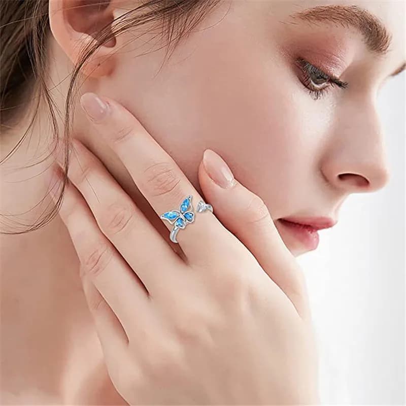 Anello Girevole a Forma di Farfalla Blu, Gioiello Antistress Rilassante, Regalo per San Valentino per Ragazze, Accessori