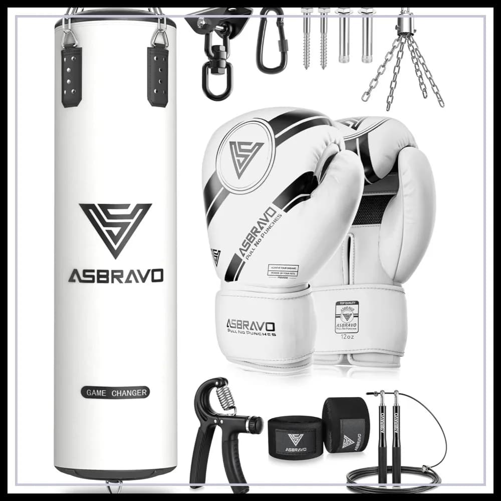 Set Sacco da Boxe Pesante in PU da 120 cm con Guanti da 12 once per Allenamento MMA, Muay Thai, Kickboxing, Palestra Domestica, Non Imbottito