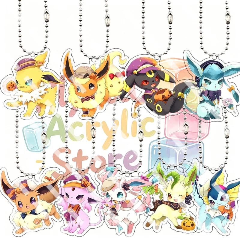 Halloween Acrylic Keychain Cute Jolteon Flareon Umbreon Glaceon Eevee Espeon Sylveon Leafeon Bag Pendant Anime Key Ring Fan Gift