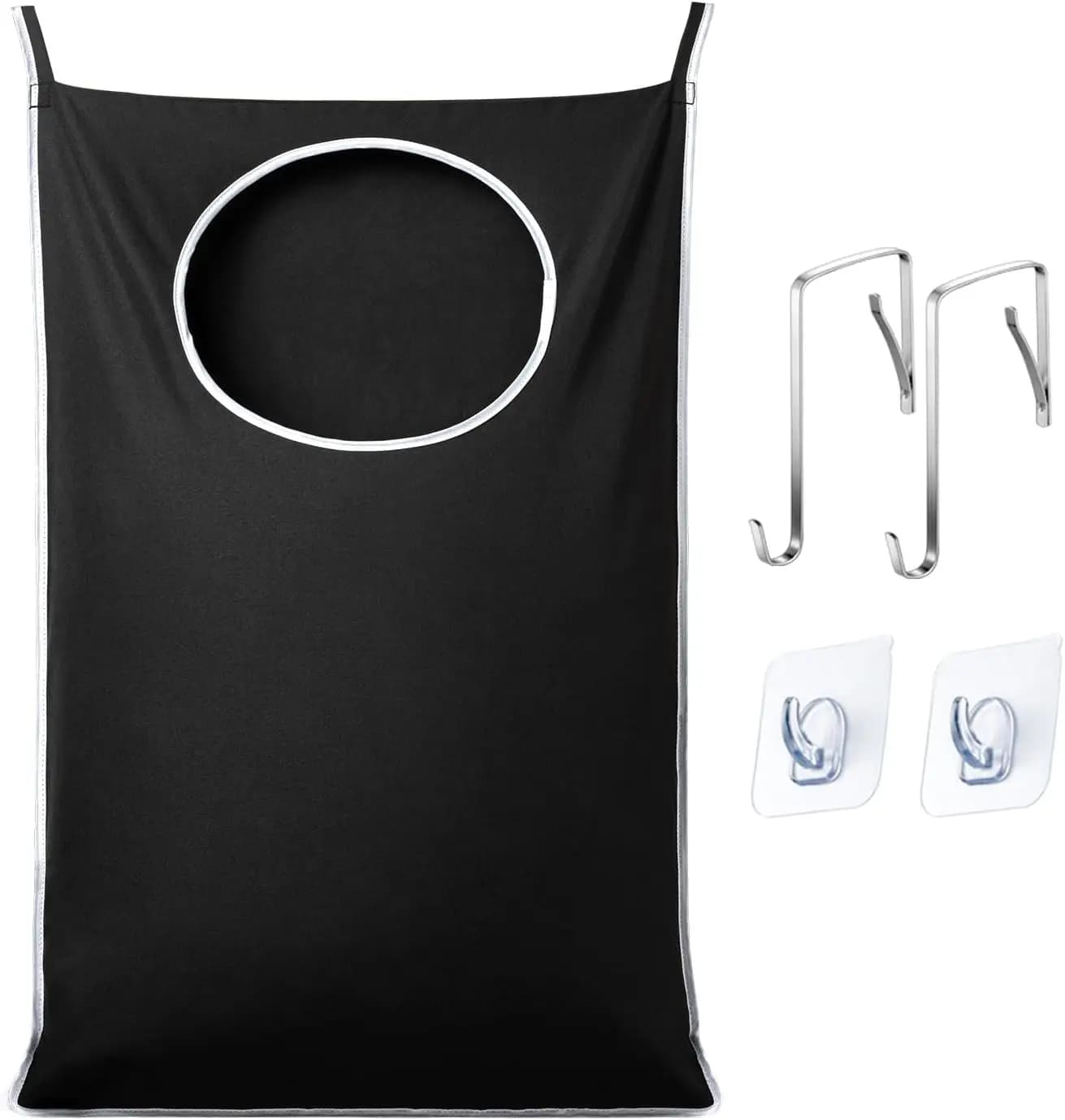 XL Hanging Laundry Hamper Bag, Over Door with 2 Types of Hooks, Save Space, 36.5x22 Inch, Black