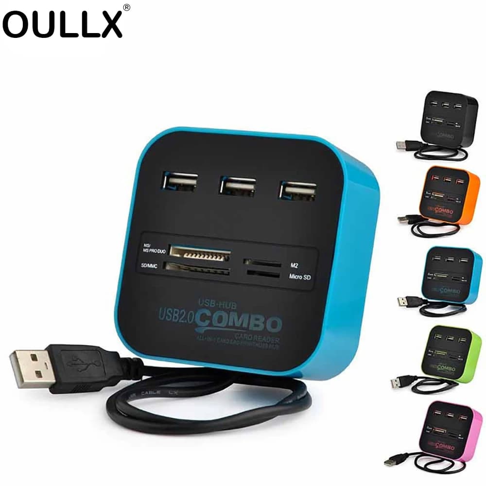 OULLX USB 2.0 Hub Combo Splitter 3 porte Docking Station All In One SD TF M2 MS/Pro Duo Card Reader Adapter per PC Laptop