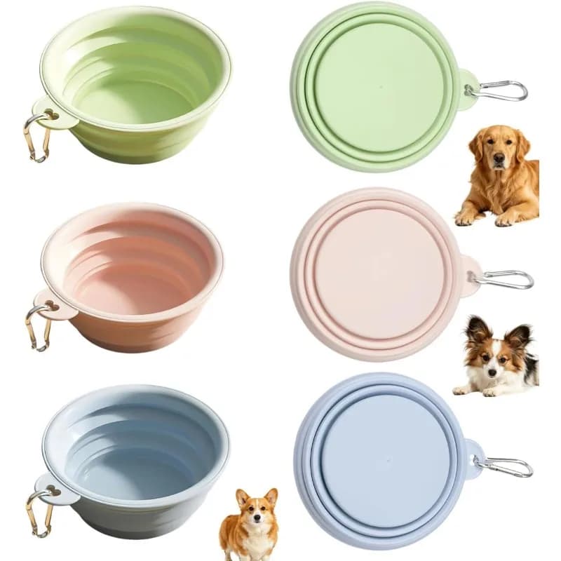 Food Water Container Feeding Tray Bowl Macaron Color Pet Supplies Hanging Dog Pet Folding Silicone Bowl Outdoor Travel Portable