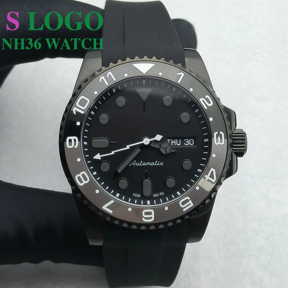 Orologio NH36 da 40 mm Orologio meccanico da uomo in acciaio inossidabile nero Logo S Orologio modificato in vetro zaffiro Movimento NH36