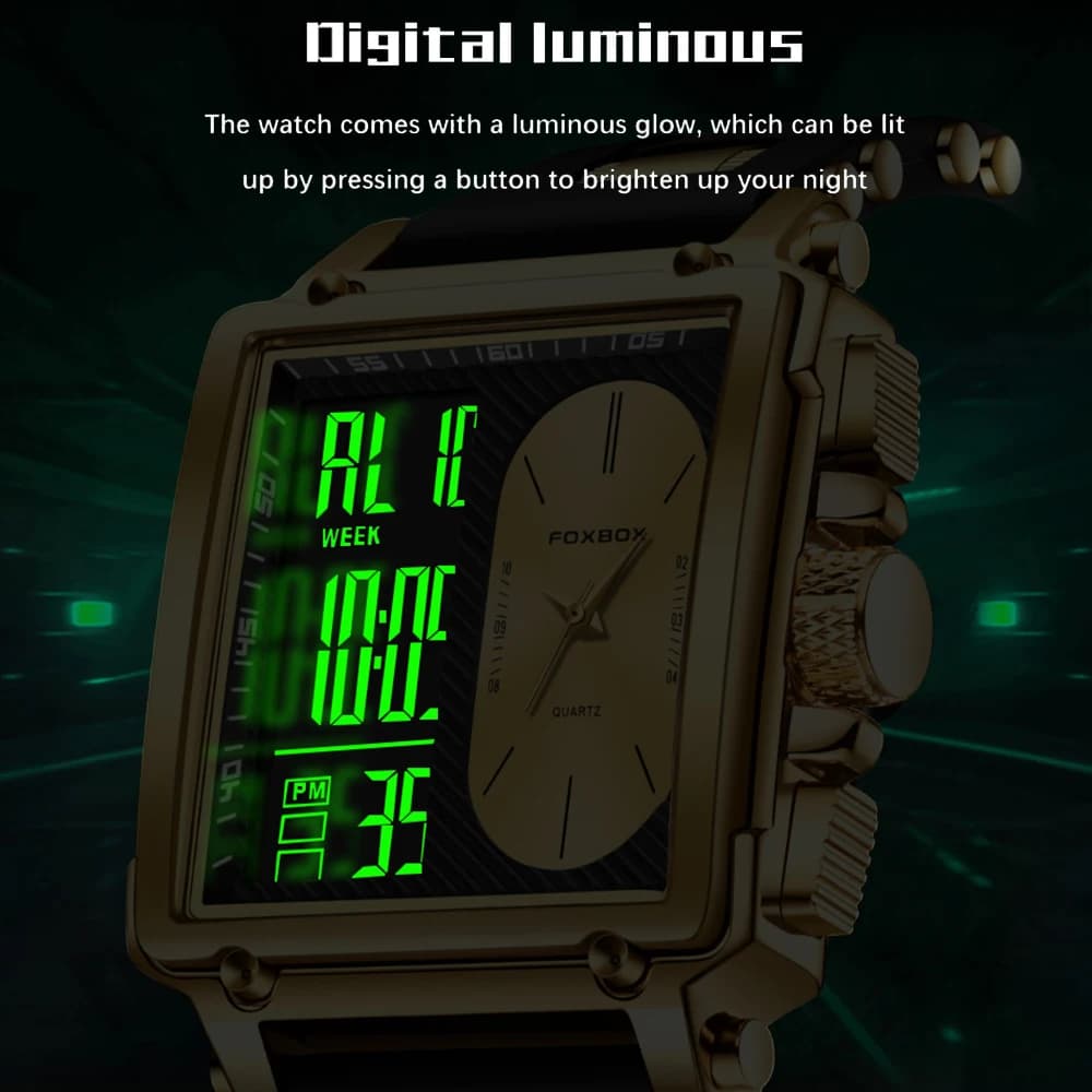 LIGE Top Original Square Digital Watch for Men Chronograph Alarm Sports Men's Watches Leather Strap Waterproof Electronic Watch