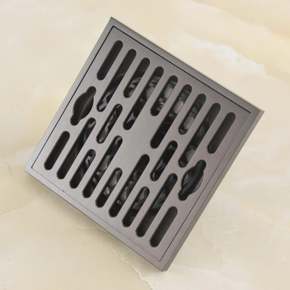 Scarico a pavimento moderno quadrato Bagno WC Pistola da pavimento Ottone grigio Scarico a prova di odore Accessori hardware per il bagno per la casa Nhr401
