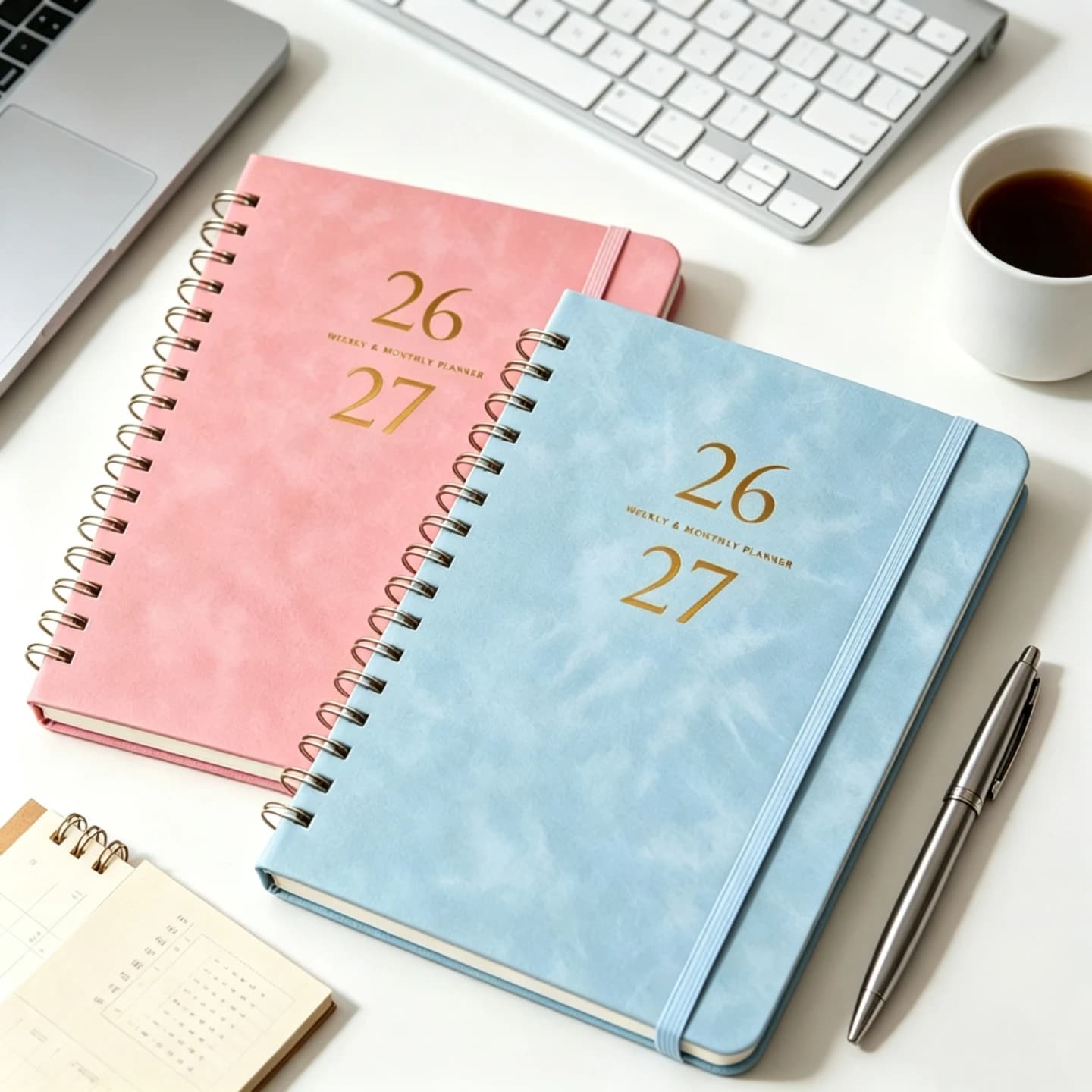 2027 A5 Light Luxury Leather Planner - Minimalist English Journal, Spiral Notebook for Daily Notes, Minimalist English Notebook