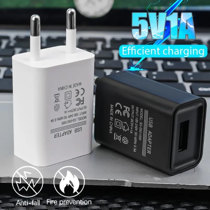 5V 1A Spina UE USB Caricatore da muro per telefono cellulare Blocco di ricarica portatile Adattatori di alimentazione da viaggio per IPhone IPad Samsung Xiaomi Huawei