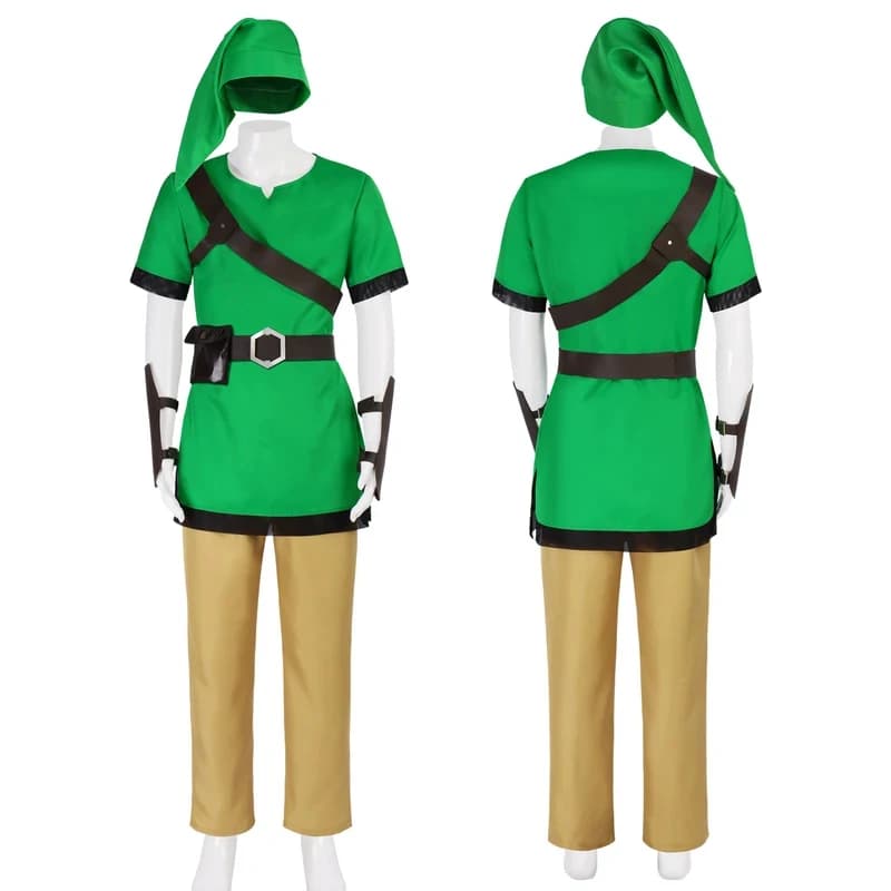 COSClassic Link Cosplay Costume Set Green Tunic Brown Pants Belt Hat Halloween Anime Expo Party Role Play