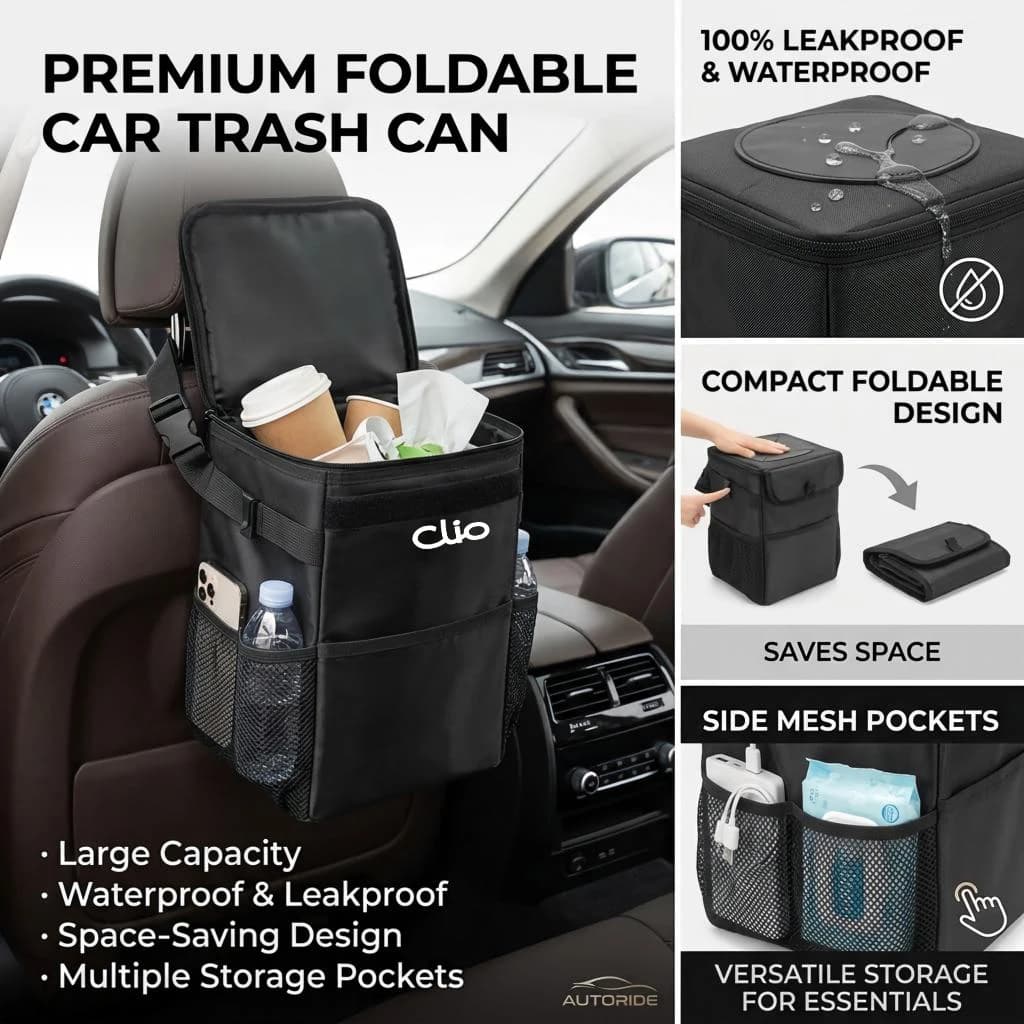 Waterproof car trash can storage bag Removable and portable vehicle storage bag For Scenic Megane 2 3 4 5 GT Clio RS MK4 Emblem